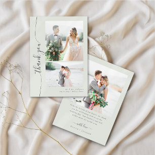 Boho Sage Script Multiple Photo Wedding Thank You Card