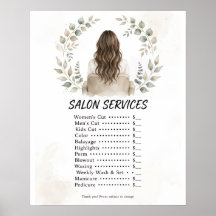 Boho Salon Service Price List Poster - Brunette