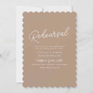 Boho Sand Scalloped Script Rehearsal Dinner Invitation