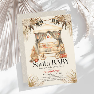 Boho Santa Baby Christmas Holiday Crib Baby Shower Invitation