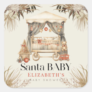 Boho Santa Baby Christmas Holiday Crib Baby Shower Square Sticker