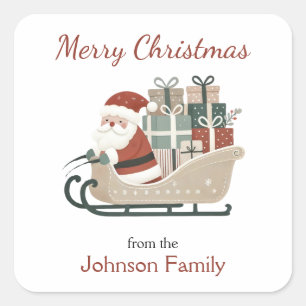 Boho Santa Sleigh Personalized Christmas Square Sticker
