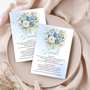 Boho Sapphire Blue White Peonies Wedding Details  Enclosure Card
