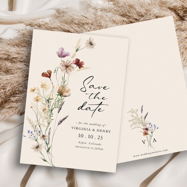Boho Save The Date Flat Card (Elegant Boho Wildflowers Wedding Save The Dates
 by Painted Paperie
)