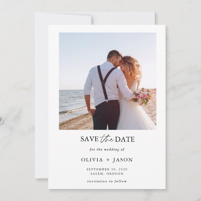 Boho Save the Date Photo Minimalist Save the Date  Invitation (Front)