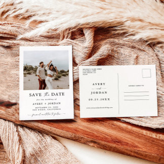 Boho Save the Date, Photo Minimalist Save the Date Postcard