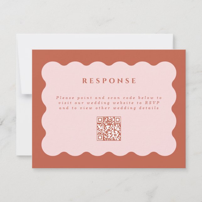 Boho Scallop Terracotta & Blush Wedding QR Code RSVP Card (Front)