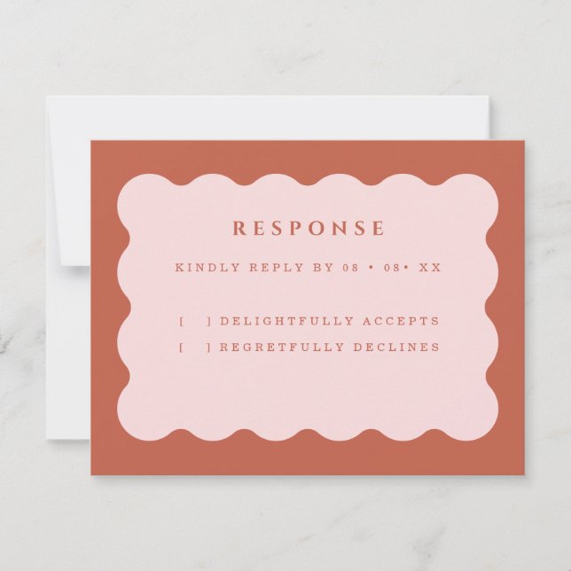 Boho Scallop Terracotta & Blush Wedding RSVP Card (Front)