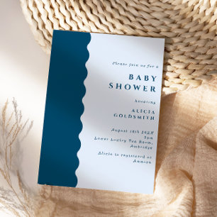 Boho Scalloped Edge Blue Baby Shower Invitation