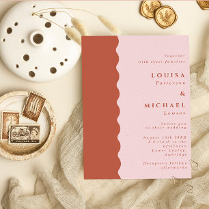 Boho Scalloped Edge Terracotta & Blush Wedding Invitation