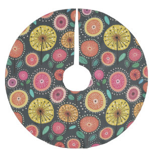 Boho Scandi folk floral pattern  Brushed Polyester Tree Skirt