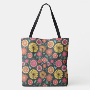 Boho Scandi folk flower pattern Tote Bag