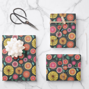 Boho Scandi folk flower pattern Wrapping Paper