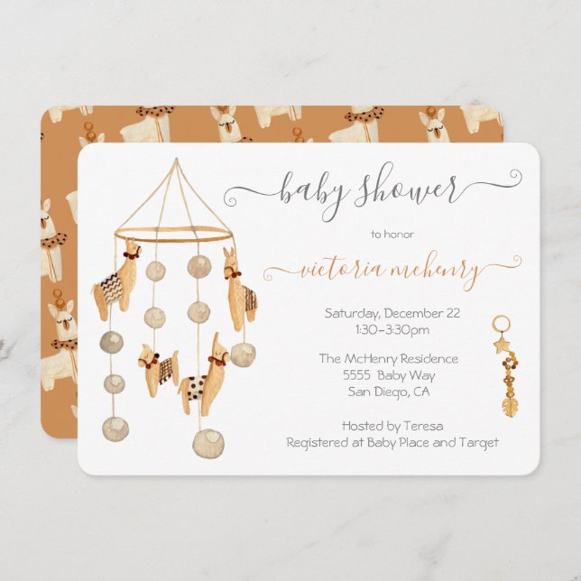 Boho Scandi Llama Mobile Baby Shower Invitation (Front/Back)