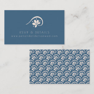 Boho Scandinavian Blue Floral Wedding Website Enclosure Card