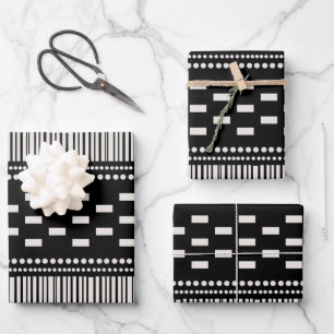 Boho Scandinavian Lines Dots Black White Wrapping Paper Sheet