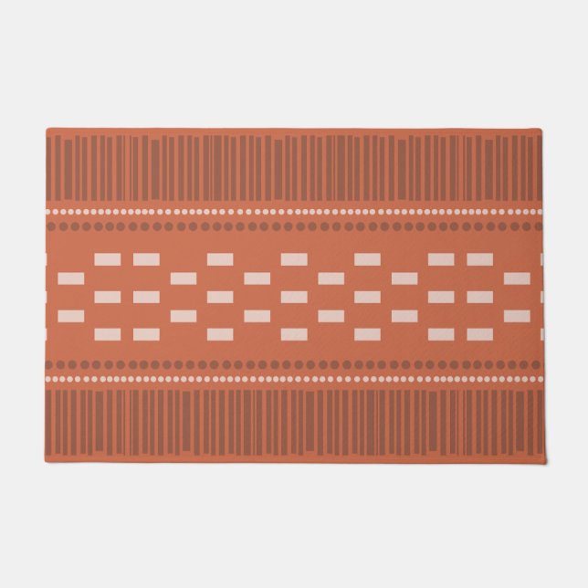 Boho Scandinavian Lines Dots Rust Doormat (Front)