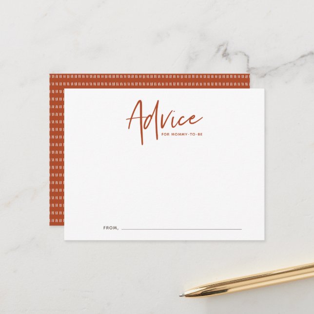 Boho Script Baby Shower Advice Card (Front/Back In Situ)