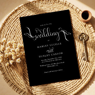 Boho Script Black Modern Minimalist Wedding Invitation