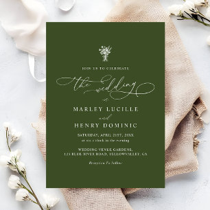 Boho Script Calligraphy Olive Green Wedding  Invitation