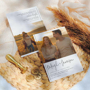 Boho Script & Classic Typography 2 Photos Wedding Invitation