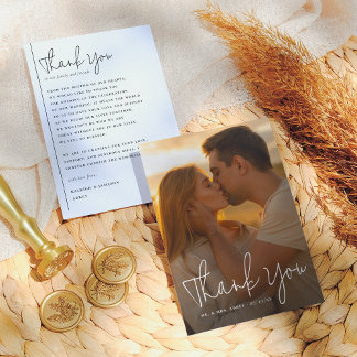 Boho Script & Classic Typography Photo Wedding Thank You Card