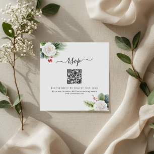 Boho Script Greenery QR Code Wedding RSVP Cards