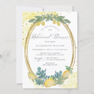 Boho Script Lemon Citrus Summer Rehearsal Dinner Invitation