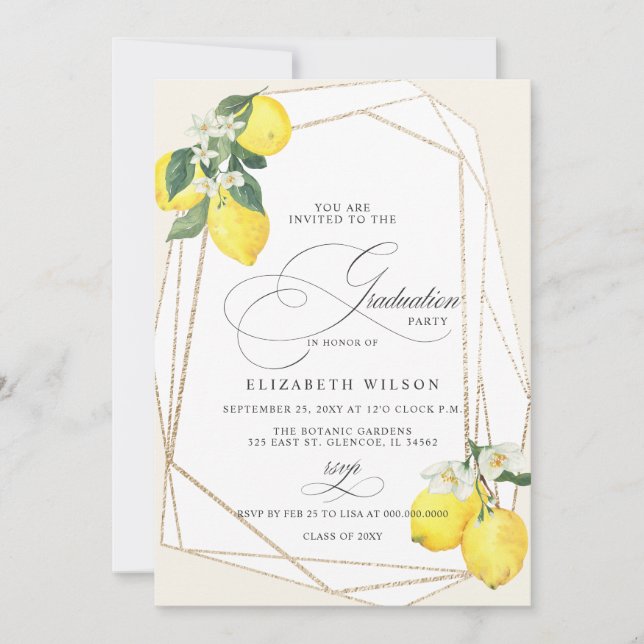 Boho Script Lemon Summer Photo Graduation Invitation (Front)