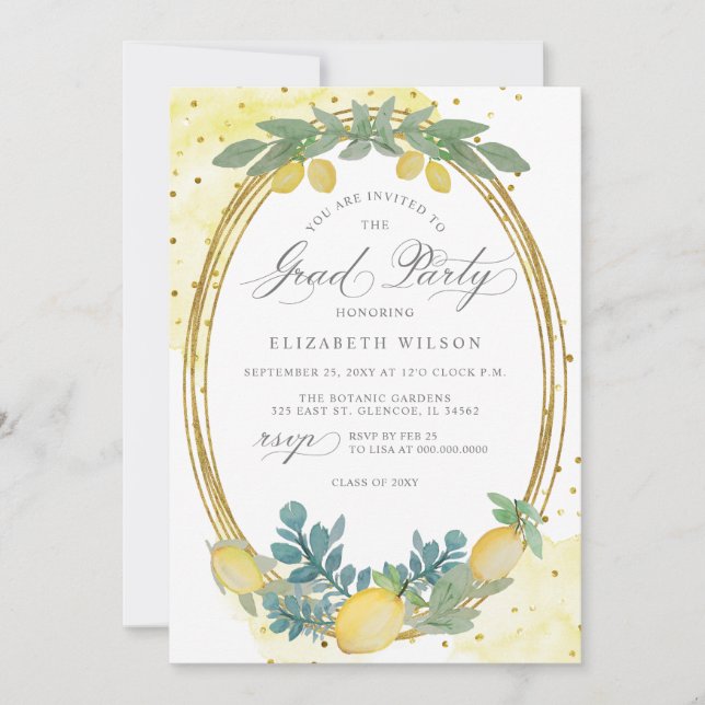 Boho Script Lemon Summer Photo Graduation Invitation (Front)