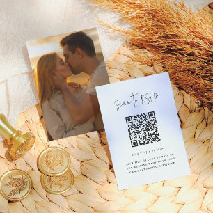 Boho Script Modern QR Code Photo Wedding RSVP Enclosure Card
