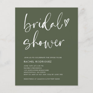 Boho Script Olive Green Bridal Shower Invites