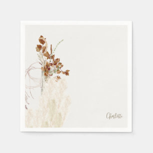 Boho Script Pampas Bridal Shower Cocktail  Napkin