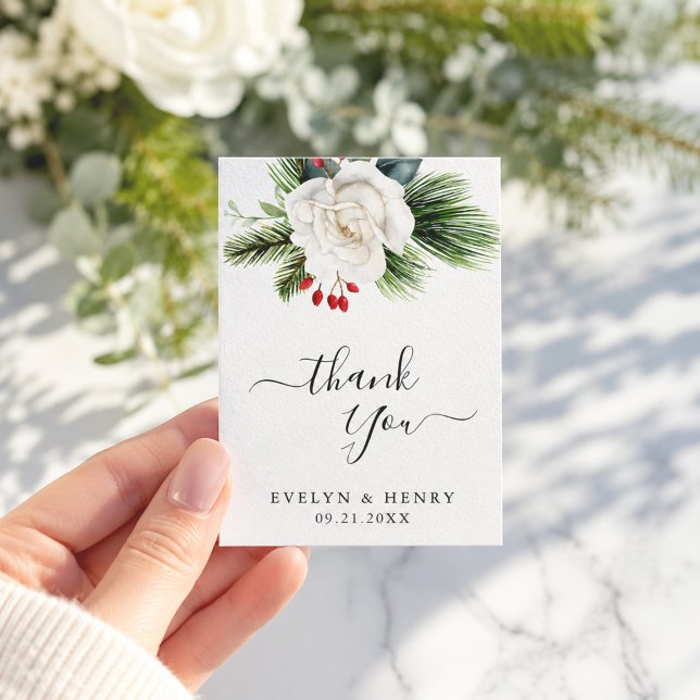 Boho Script Pine Greenery Wedding Budget Thank You Card (Creator Uploaded)