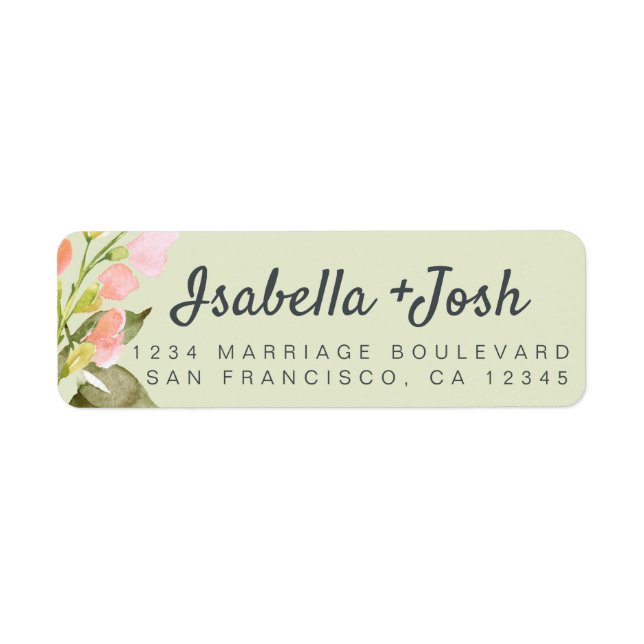 Boho Script Pink Floral Wedding Return Address (Front)