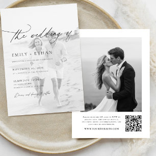 Boho Script QR Code Photo Wedding Invitation