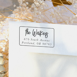 Boho Script Rectangle Frame Return Address Rubber Stamp