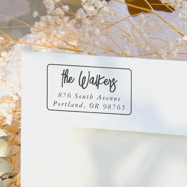 Boho Script Rectangle Frame Return Address Rubber Stamp (Creator Uploaded)