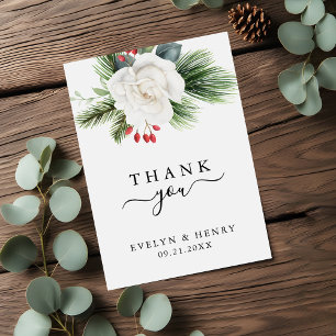 Boho Script Typography Evergreen Wedding Thank You Card