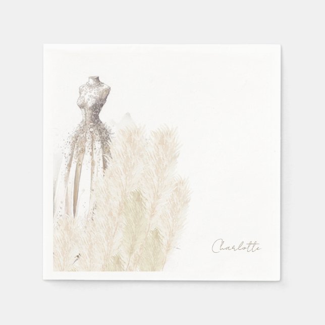 Boho Script Wedding Dress Bridal Shower Cocktail  Napkin (Front)