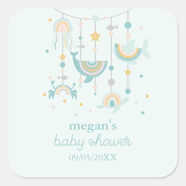 Boho Sea Animal Square Stickers (Front)