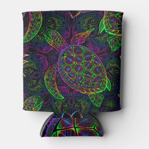 Boho Sea Turtle: Psychedelic Mandala Pattern Can Cooler