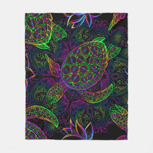 Boho Sea Turtle: Psychedelic Mandala Pattern Fleece Blanket