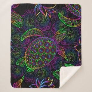 Boho Sea Turtle: Psychedelic Mandala Pattern Sherpa Blanket