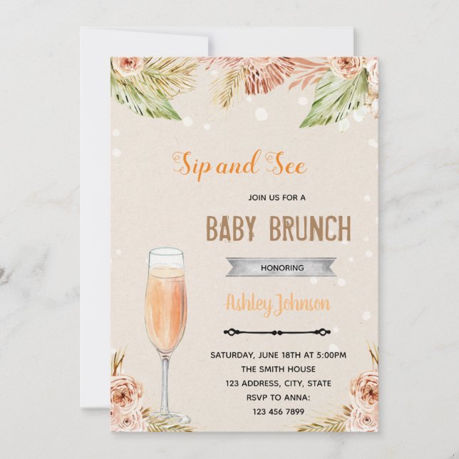 Boho see sip and brunch party invitation (Front)