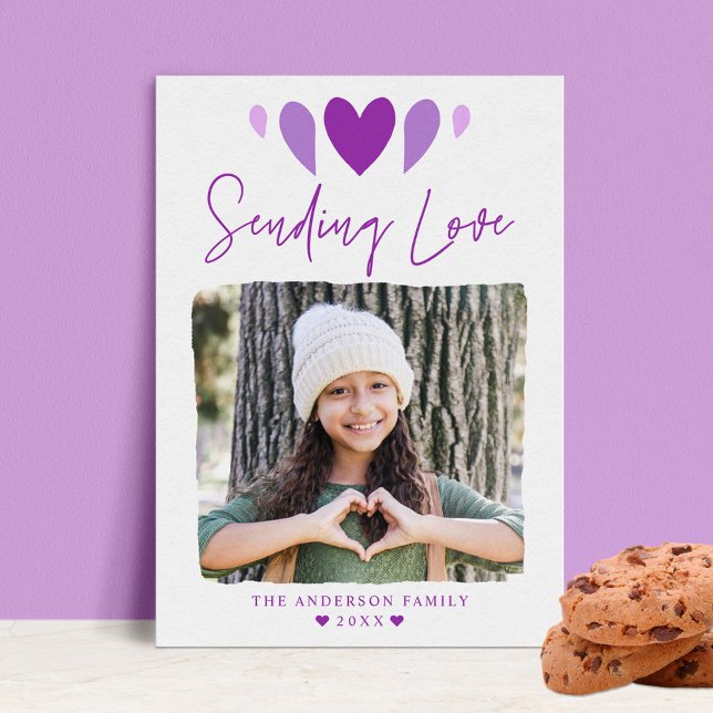 Boho Sending Love Purple Photo Valentine's Day Holiday Card (Creator Uploaded)