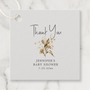 Boho Sepia Floral Baby Shower Favour Tags