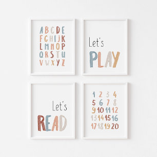 Boho set of 4 ABC, numbers, lets read and play