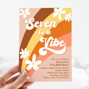 Boho Seven is a Vibe Retro Daisies Rainbow Invitation