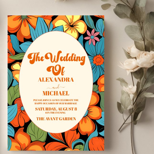 Boho Seventies Retro Floral Wedding Invitation (Creator Uploaded)